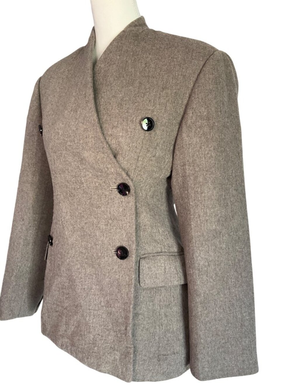 Co Sculptural Collarless Jacket in Oatmeal Small Womens Wool Blazer - Picture 6 of 16